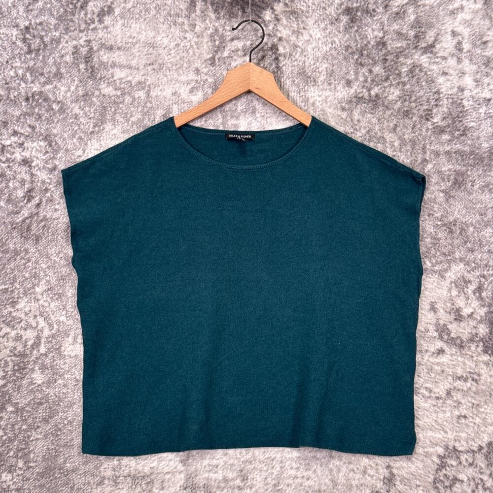 Eileen Fisher Sweater Top Large Womens Organic Linen Cotton Knit Emerald Green